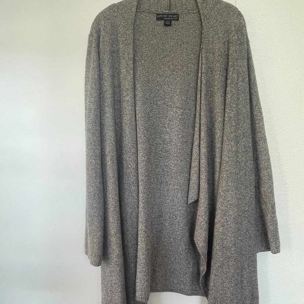 Barefoot Dreams CozyChic Lite draped open-front cardigan, HeatherGray L/XL, 436‎